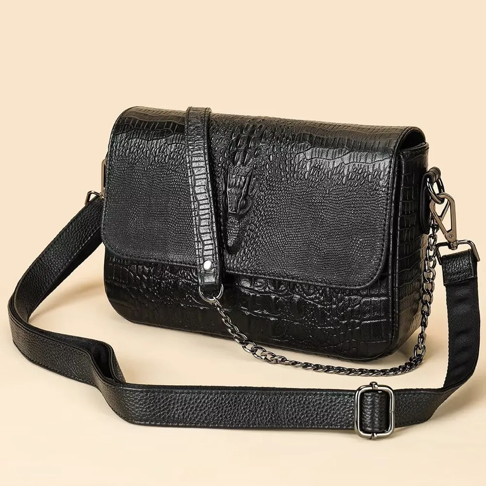 CrocLeather Chic Square Crossbody Shoulder Bag