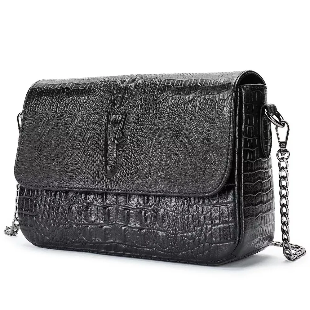 CrocLeather Chic Square Crossbody Shoulder Bag