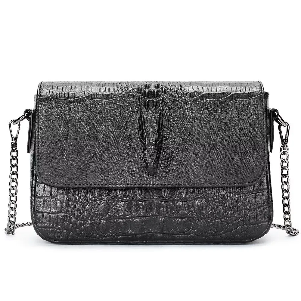 CrocLeather Chic Square Crossbody Shoulder Bag