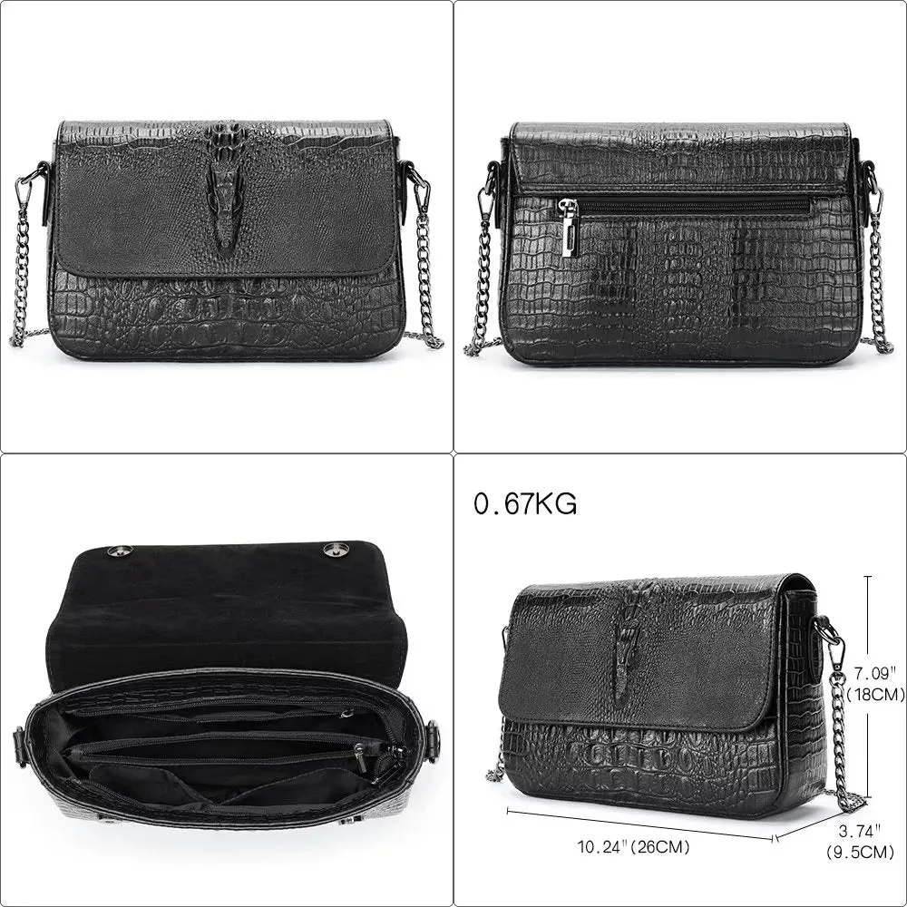 CrocLeather Chic Square Crossbody Shoulder Bag