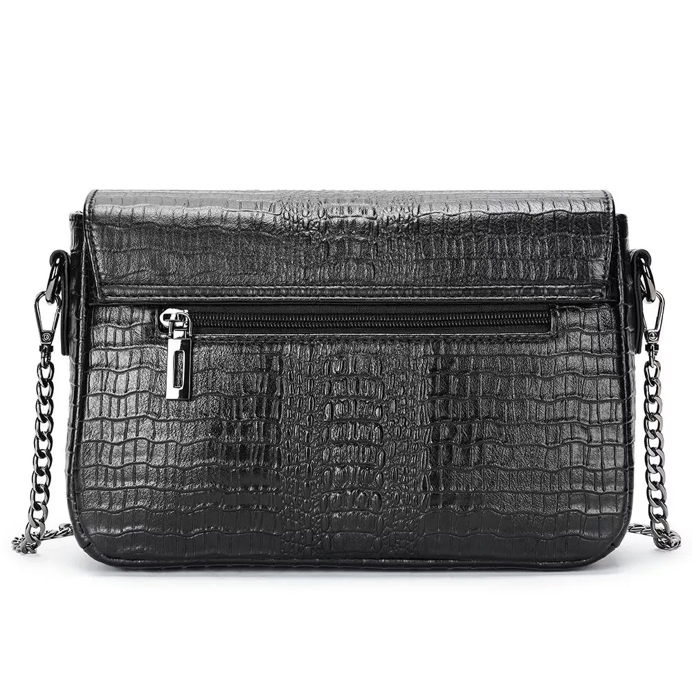 CrocLeather Chic Square Crossbody Shoulder Bag