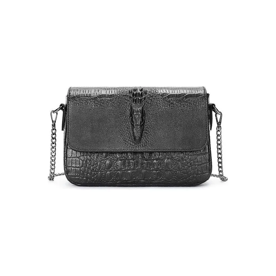 CrocLeather Chic Square Crossbody Shoulder Bag