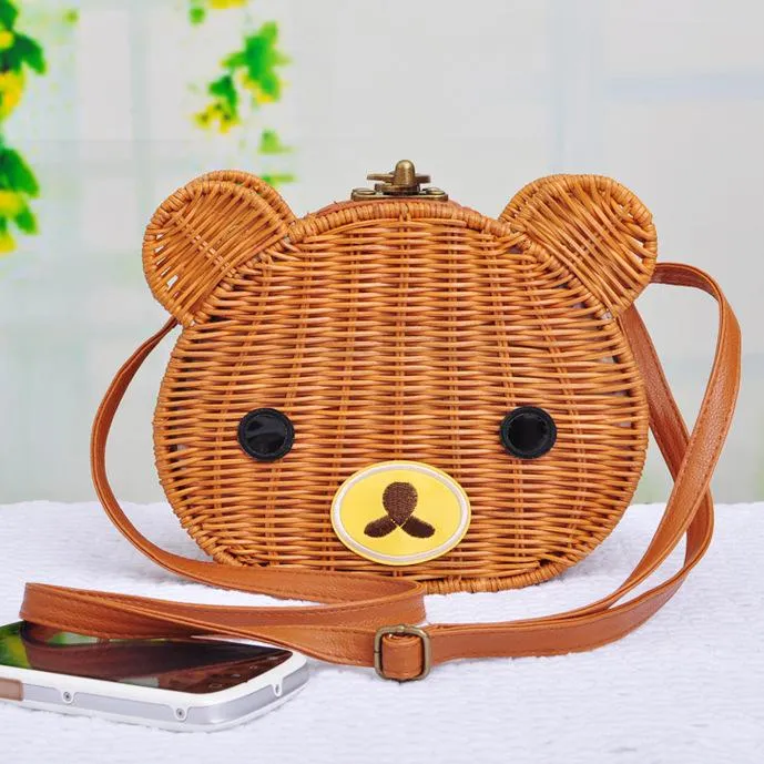 Cute Bear Rattan Shoulder Bag