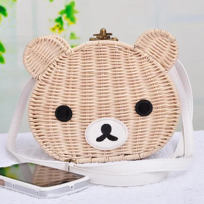 Cute Bear Rattan Shoulder Bag