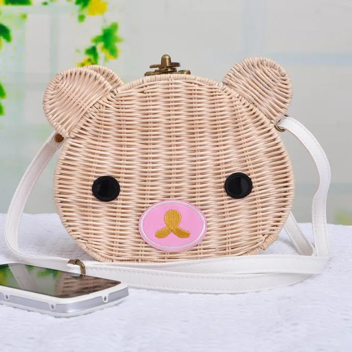 Cute Bear Rattan Shoulder Bag