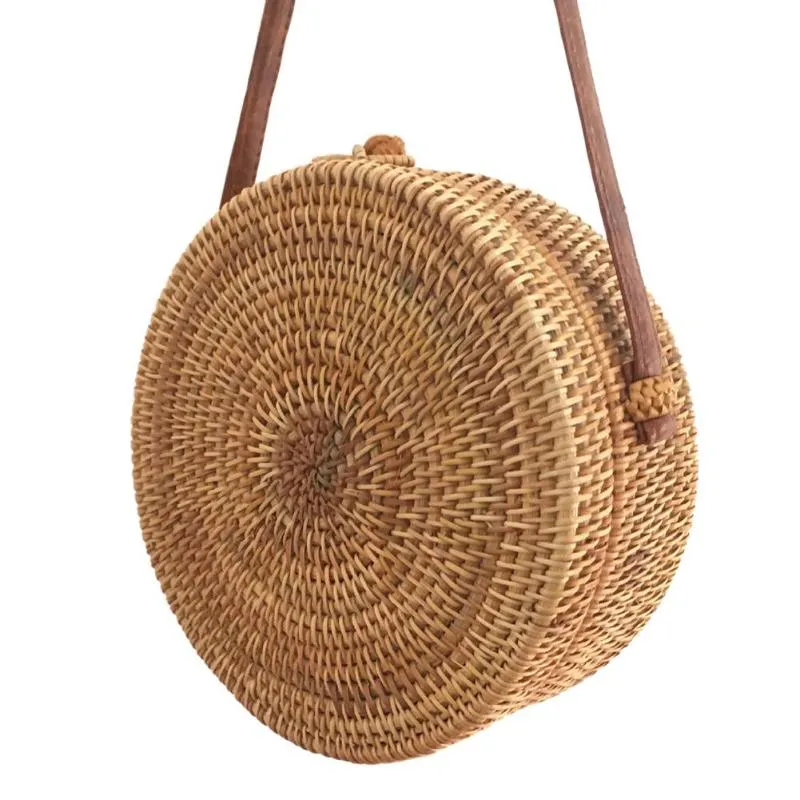 Cylindrical Plain Flap Round Straw Rattan Bag