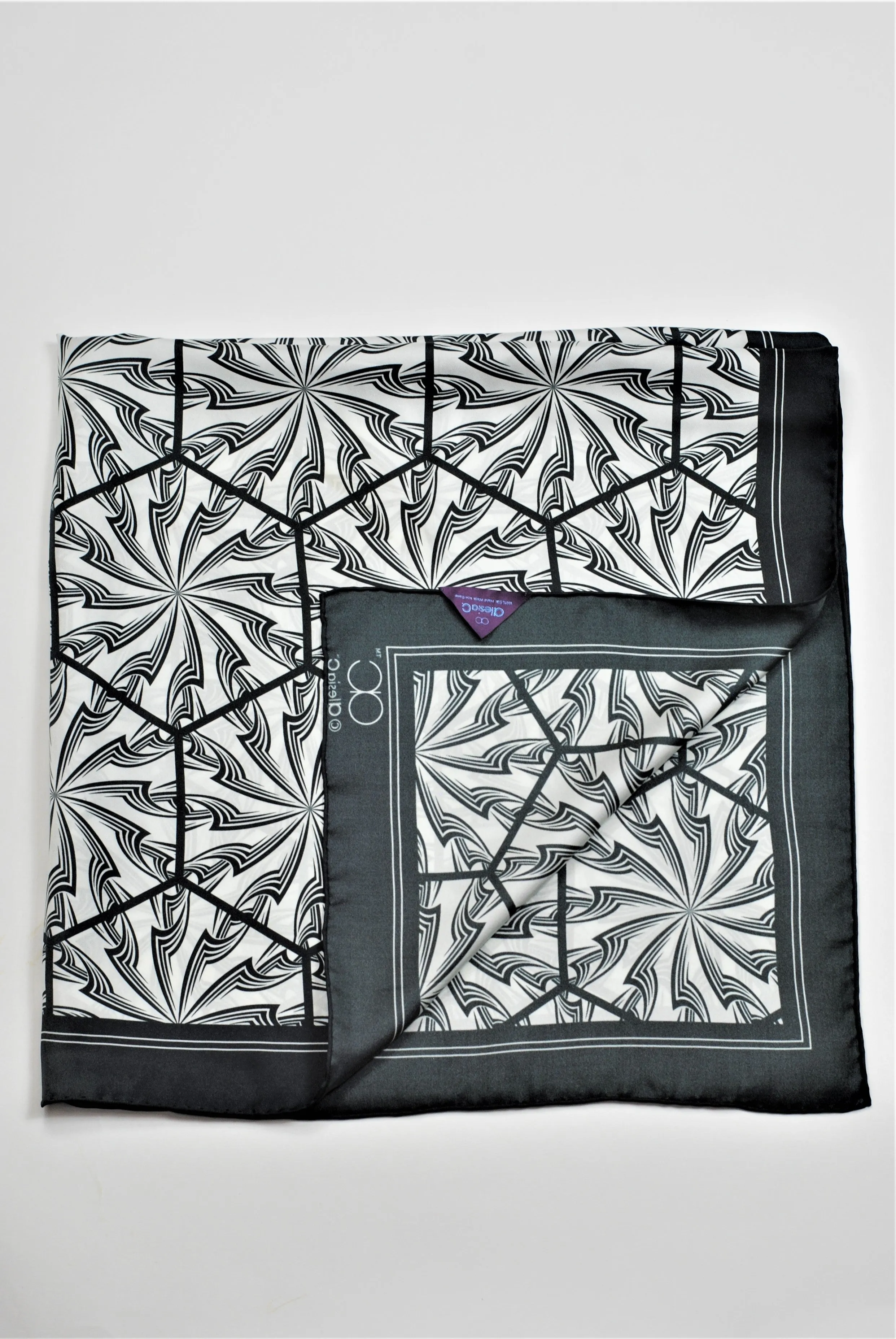 DANDELION SNOW Designer 100% Silk Scarf in Black White