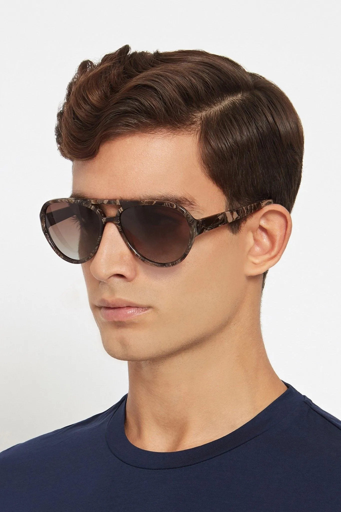 Drive 3: Aviator-Style Chocolate Marble Effect Acetate Sunglasses