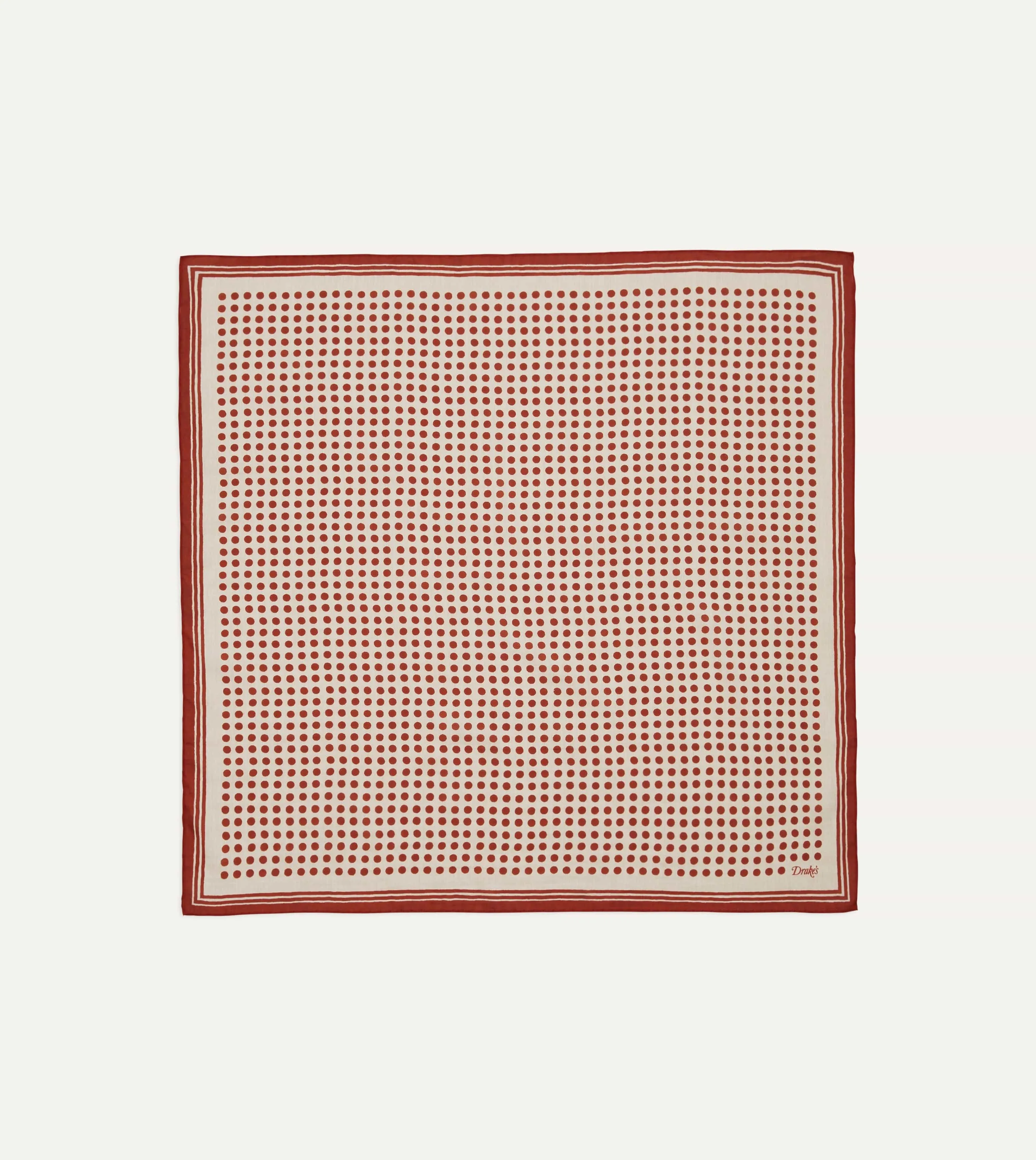 Ecru and Red Spots Print Silk-Cotton Bandana