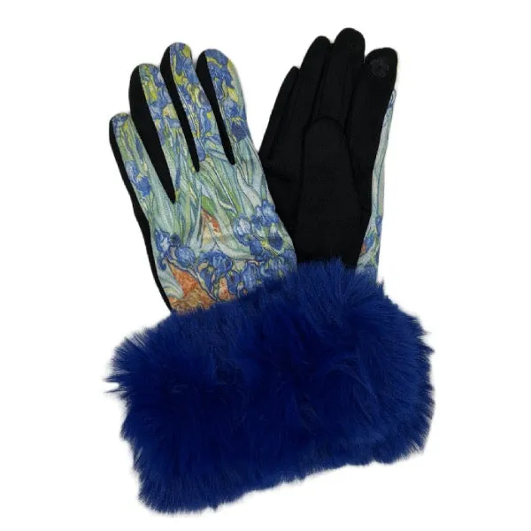 Fur Trimmed Art Design Touch Screen Gloves