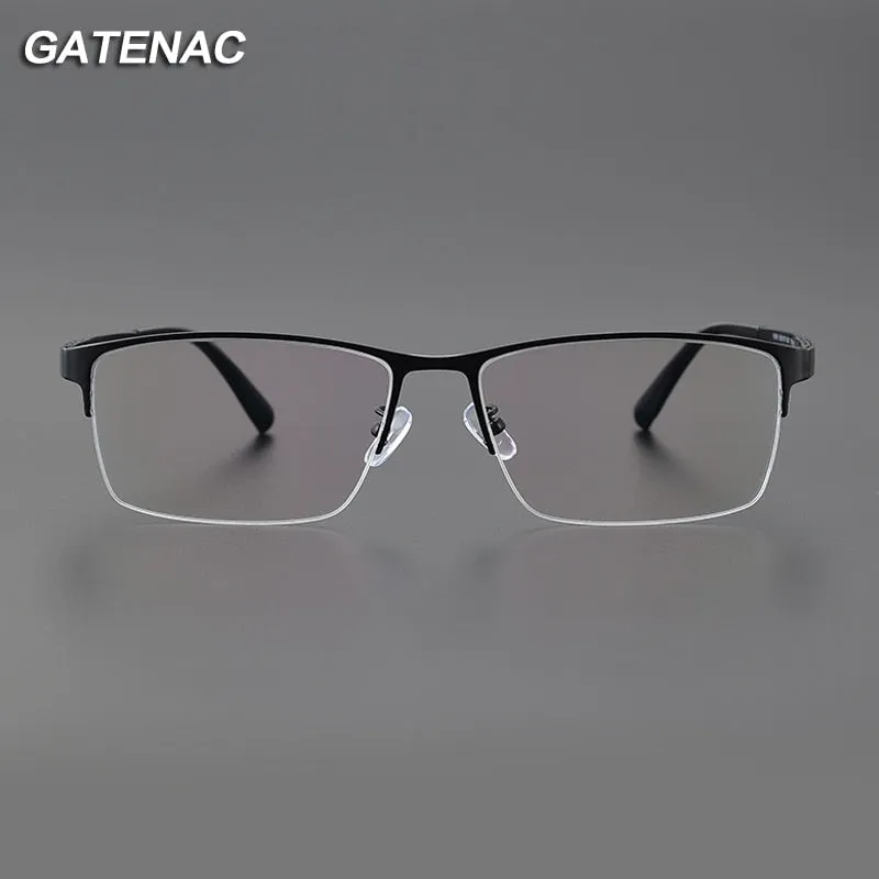 Gatenac Men's Semi Rim Big Square Titanium Eyeglasses Gxyj1082