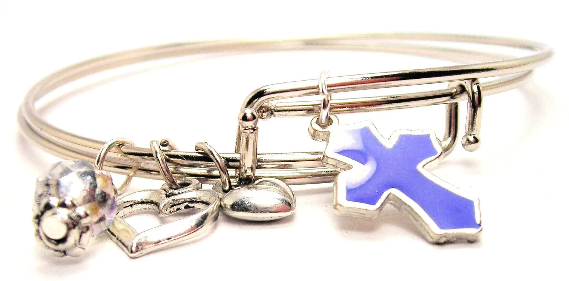 Hand Painted Latin Cross Blue Expandable Bangle Bracelet Set