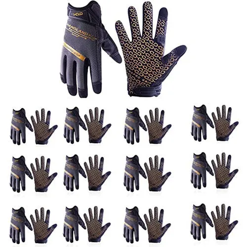 Handlandy Bulk Work Gloves with Grip for Men & Women, Mechanic Working Gloves Touchscreen 6134 (12 Pairs)