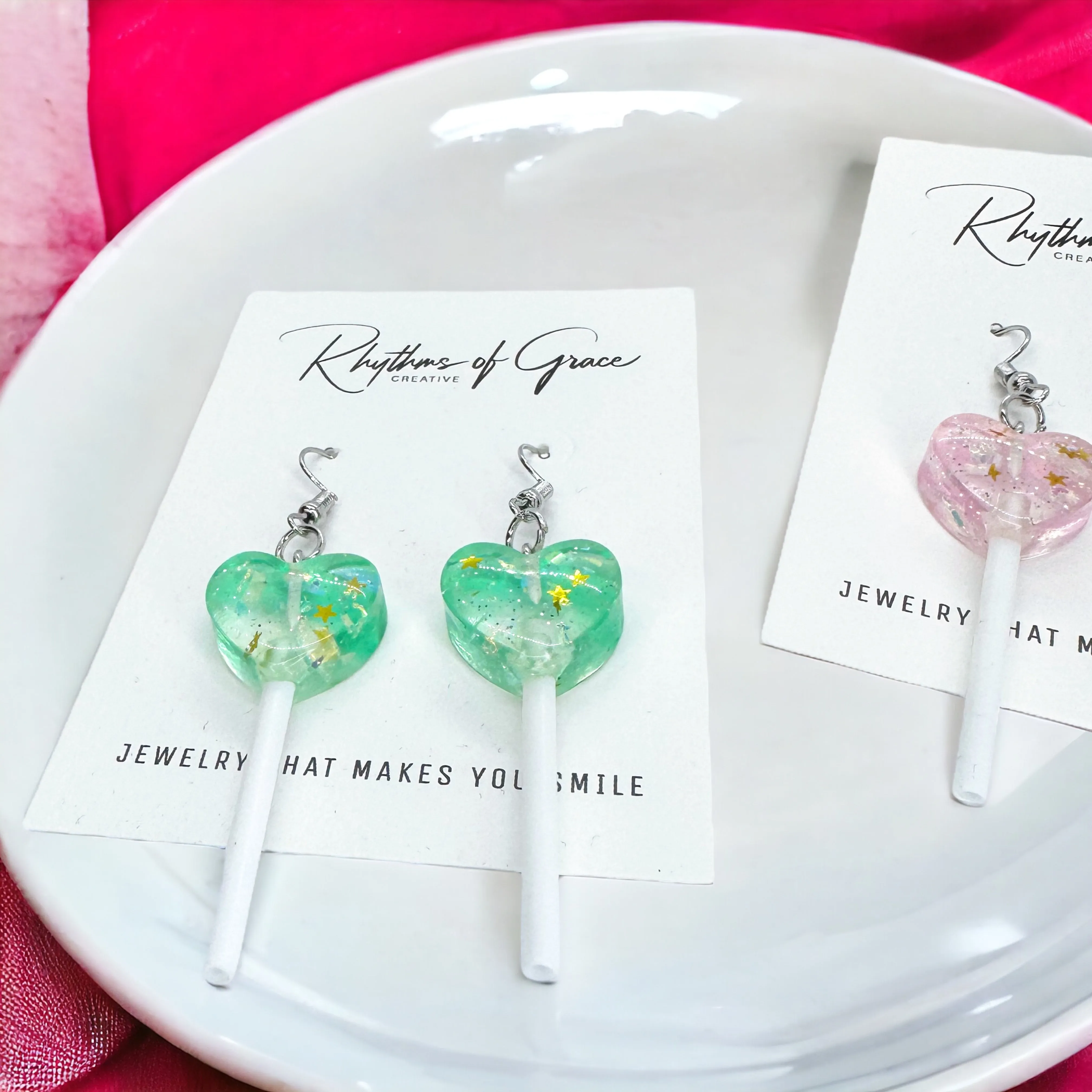 Heart Lollipop Earrings - Rainbow Earrings, Handmade Jewelry, Lollipop Jewelry, Candy Earrings, Lollipops