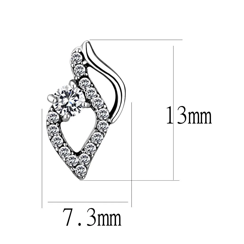 High polished (no plating) Stainless Steel Earrings with AAA Grade CZ in Clear for Women Clear Stone Color Style DA199