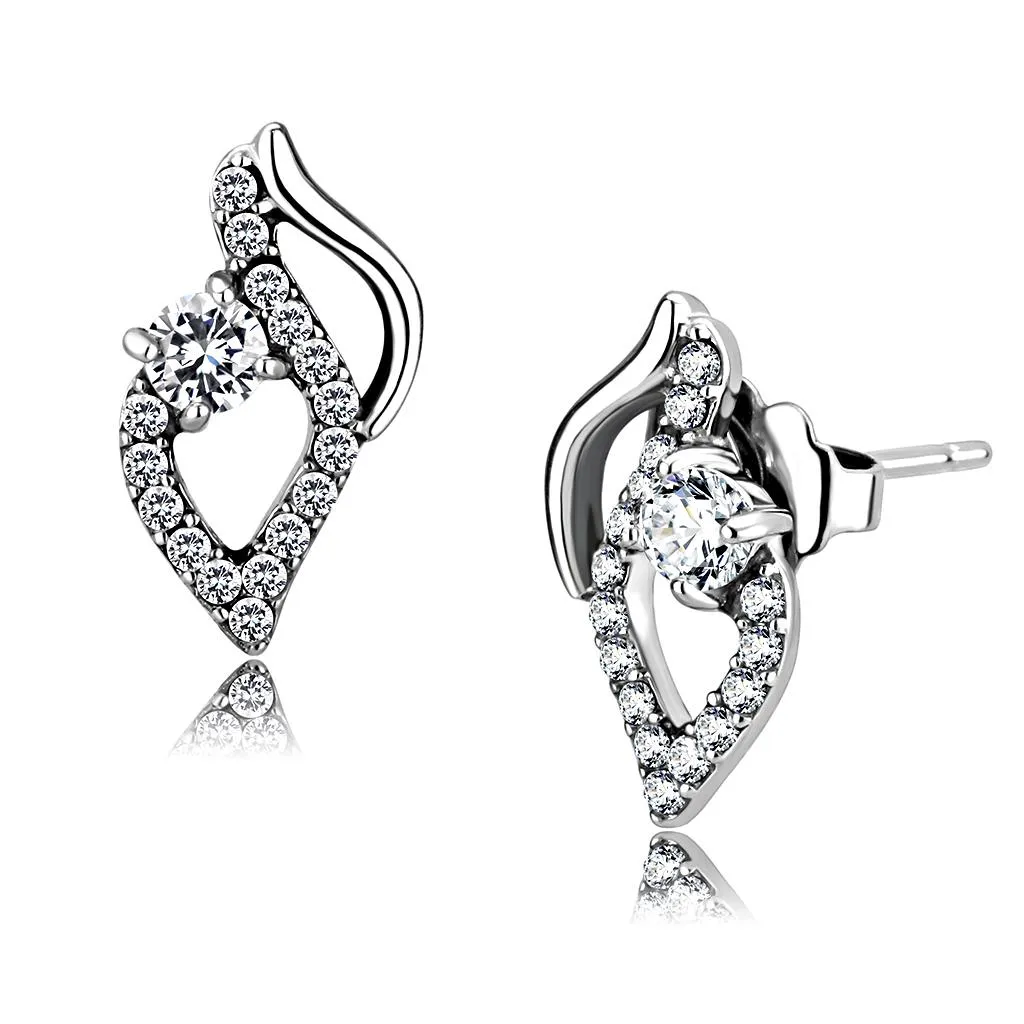 High polished (no plating) Stainless Steel Earrings with AAA Grade CZ in Clear for Women Clear Stone Color Style DA199