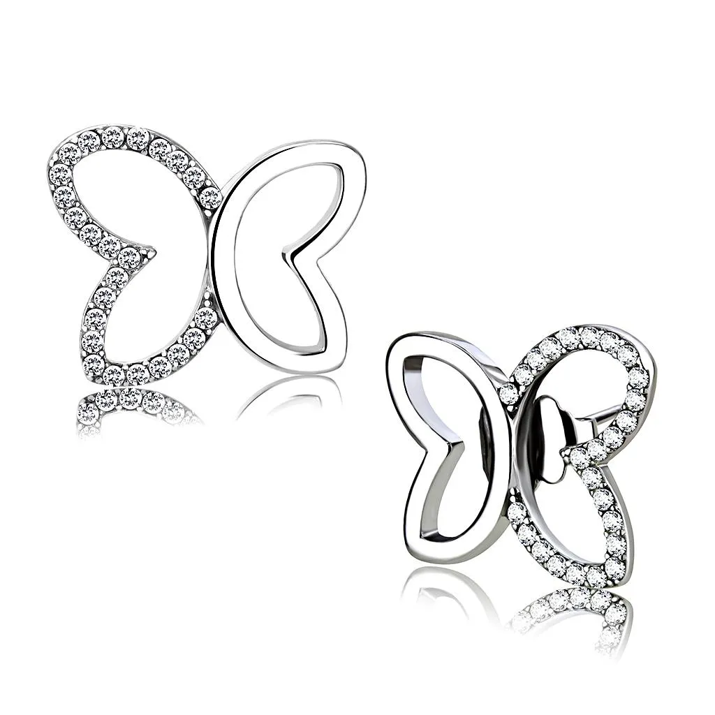 High polished (no plating) Stainless Steel Earrings with AAA Grade CZ in Clear for Women Clear Stone Color Style DA209