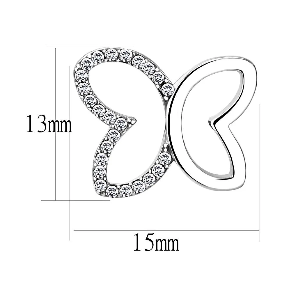 High polished (no plating) Stainless Steel Earrings with AAA Grade CZ in Clear for Women Clear Stone Color Style DA209