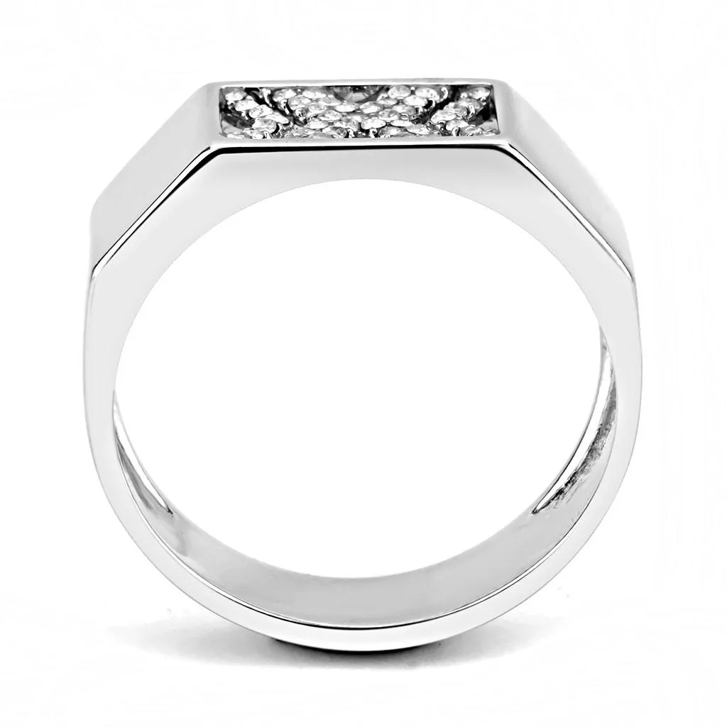 High polished (no plating) Stainless Steel Ring with AAA Grade CZ in Clear for Women Style DA285