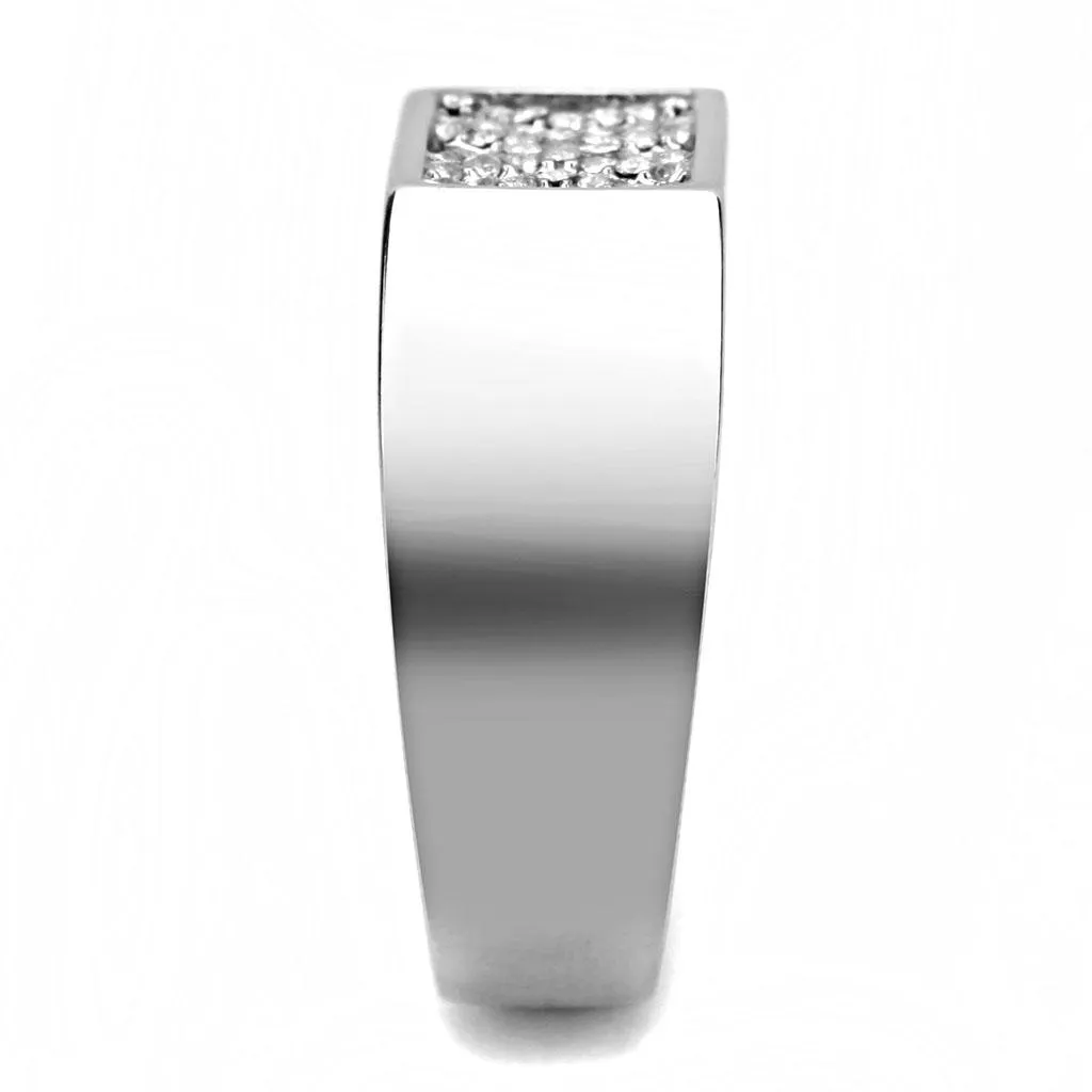 High polished (no plating) Stainless Steel Ring with AAA Grade CZ in Clear for Women Style DA285