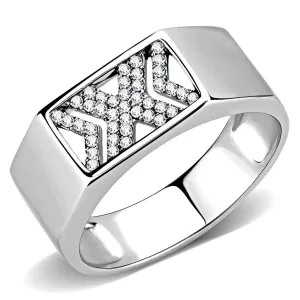 High polished (no plating) Stainless Steel Ring with AAA Grade CZ in Clear for Women Style DA285