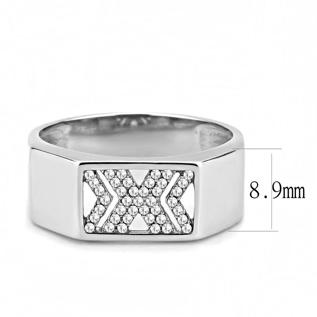 High polished (no plating) Stainless Steel Ring with AAA Grade CZ in Clear for Women Style DA285