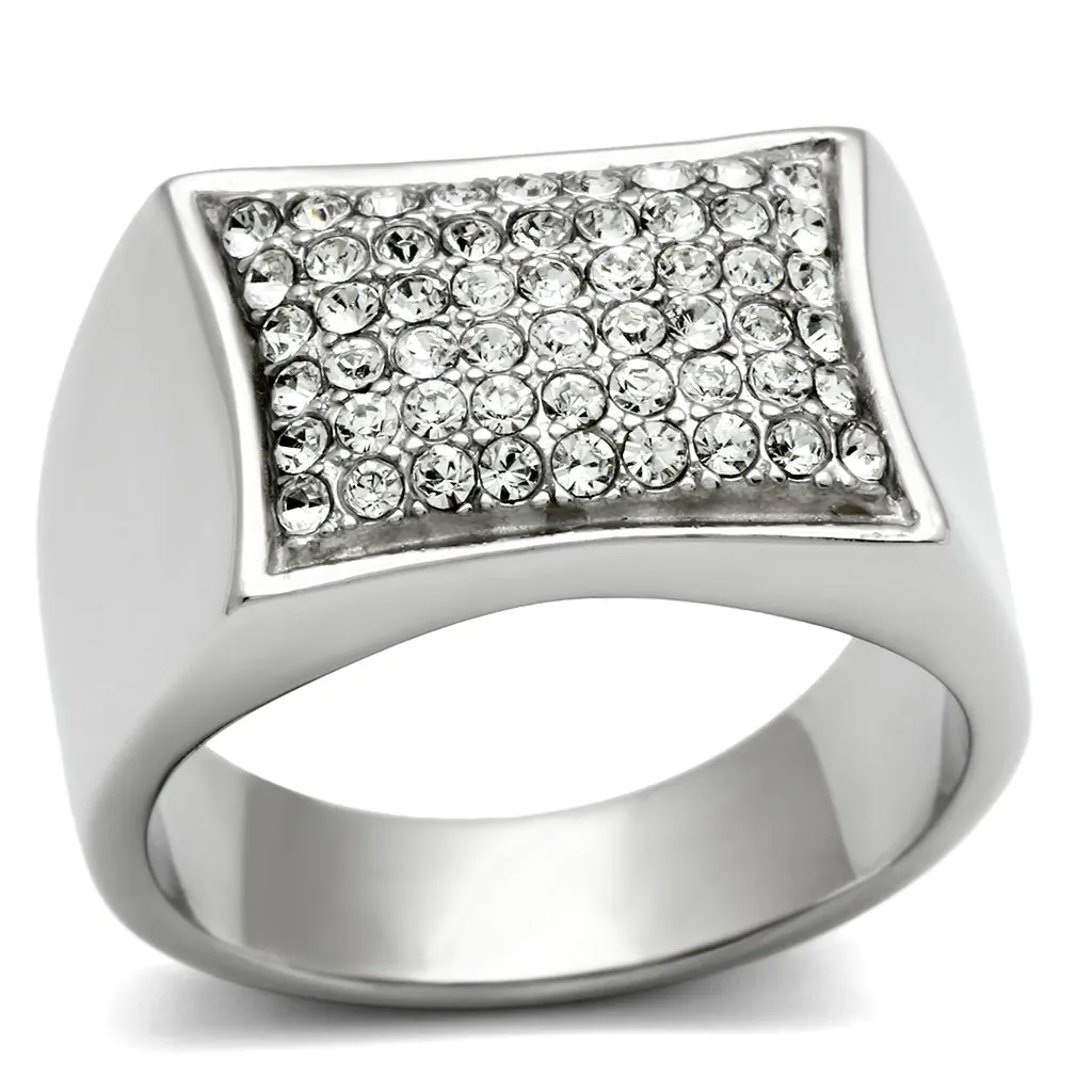 High polished (no plating) Stainless Steel Ring with Top Grade Crystal in Clear for Women Style TK357