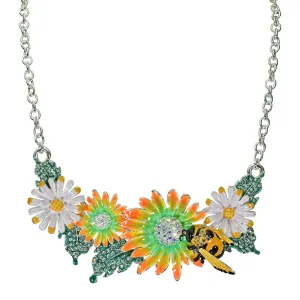 Honey Bee Flower Necklace (Sterling Silvertone)