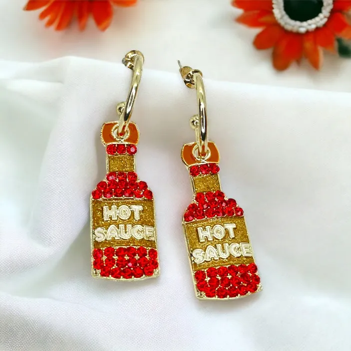 Hot Sauce Earrings - Spicy, Red Hot Earrings, Handmade Jewelry, Hot Sauce Jewelry, Food Earrings