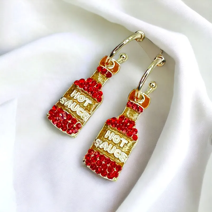 Hot Sauce Earrings - Spicy, Red Hot Earrings, Handmade Jewelry, Hot Sauce Jewelry, Food Earrings