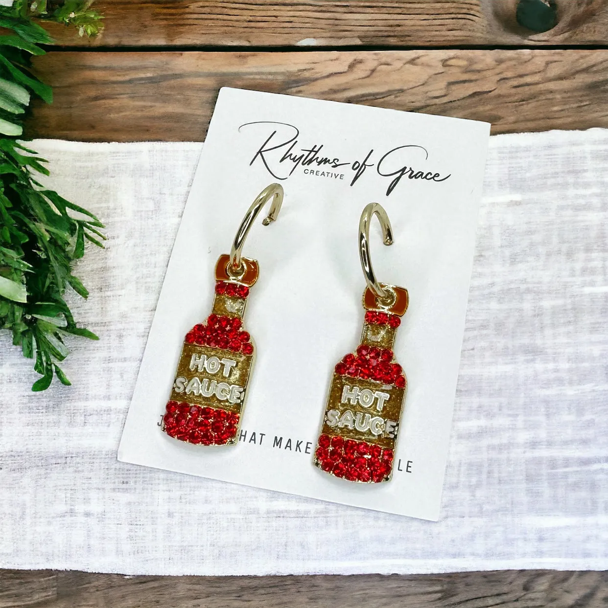 Hot Sauce Earrings - Spicy, Red Hot Earrings, Handmade Jewelry, Hot Sauce Jewelry, Food Earrings