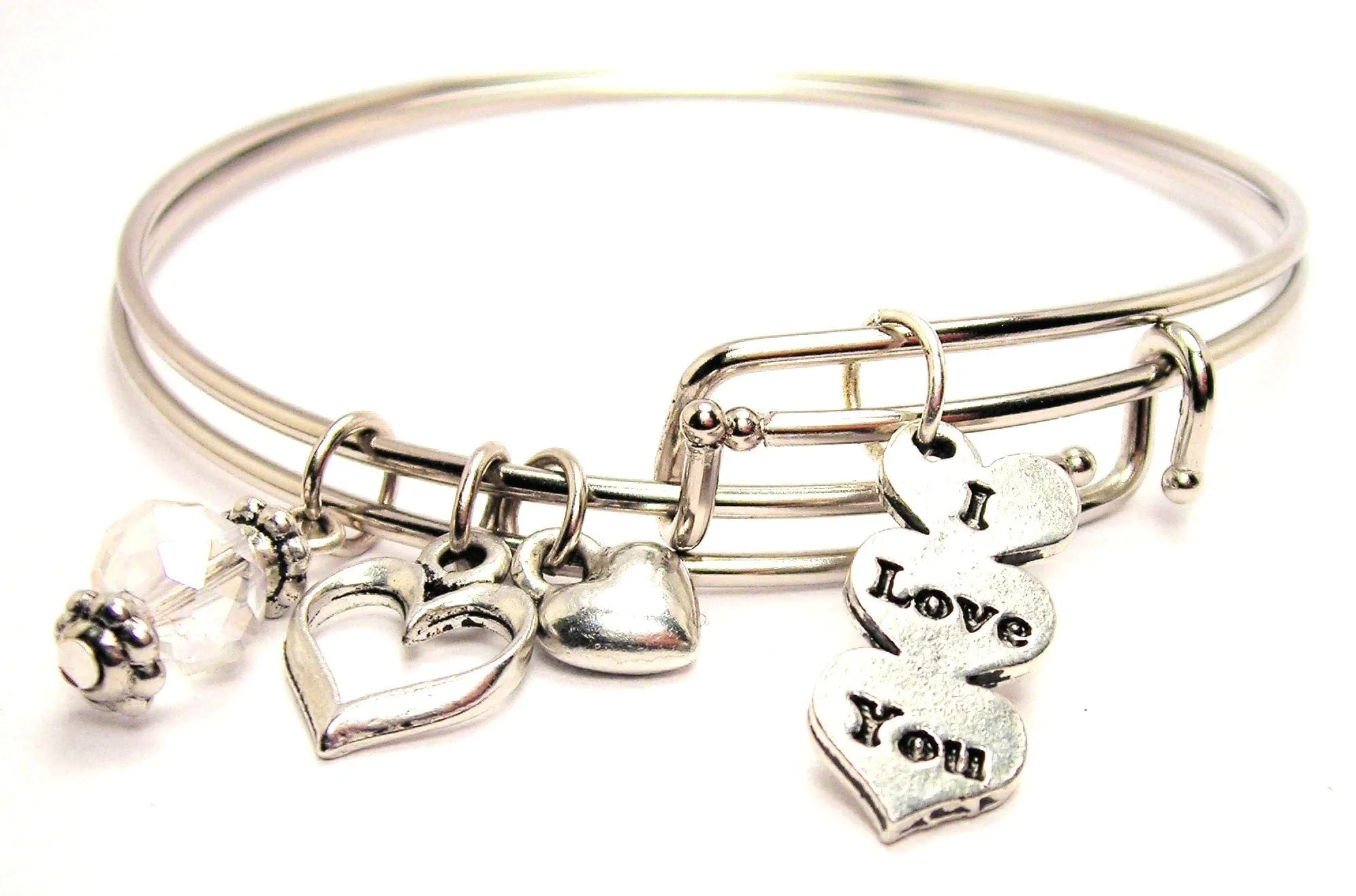 I Love You Heart Expandable Bangle Bracelet Set