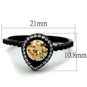 IP Black(Ion Plating) Stainless Steel Ring with AAA Grade CZ in Champagne for Women Style TK2365