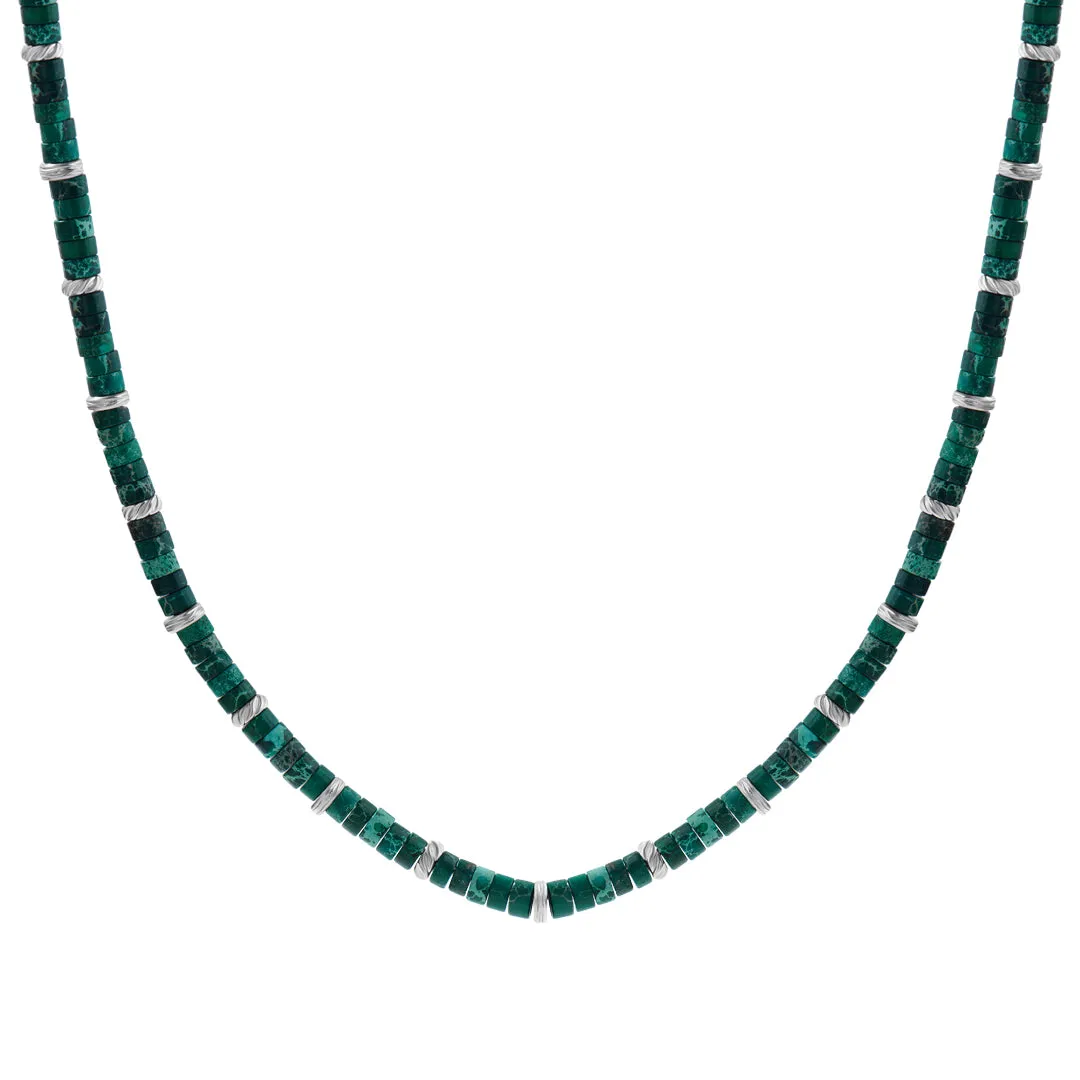 Jasper Heishi Beaded Necklace - Solid Silver