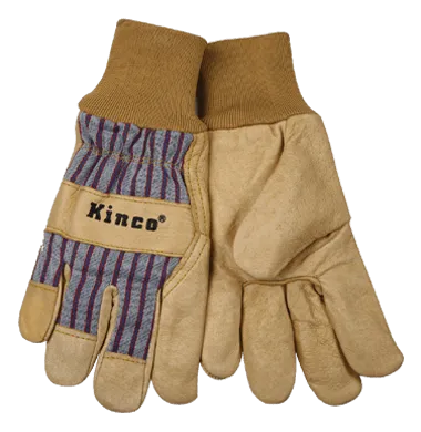 Kinco 1917C Kids' Grain Leather Palm Trademarked Otto Striped Cotton-Blend Canvas Safety Cuff Gloves (One Dozen)