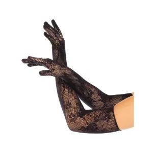 Leg Avenue Floral Opera Gloves Black