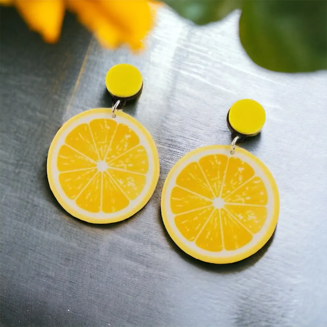 Lemon Earrings - Fruit Earrings, Handmade Jewelry, Lemon Jewelry, Food Earrings, Lemonade