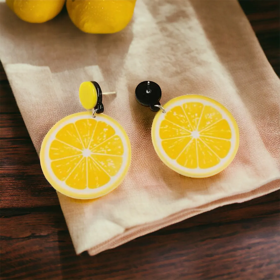 Lemon Earrings - Fruit Earrings, Handmade Jewelry, Lemon Jewelry, Food Earrings, Lemonade