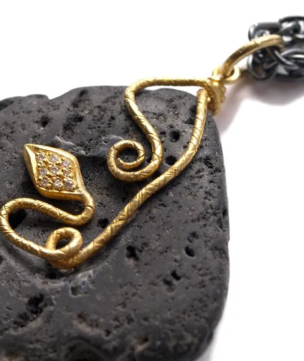 Lika Behar 24K Lava Stone Diamond Snake Pendant