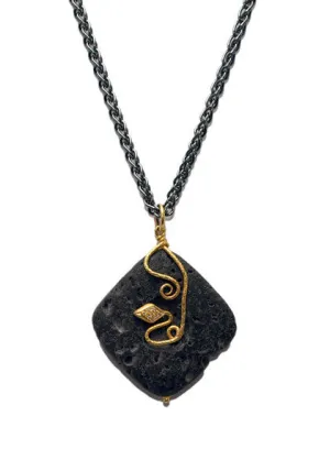 Lika Behar 24K Lava Stone Diamond Snake Pendant