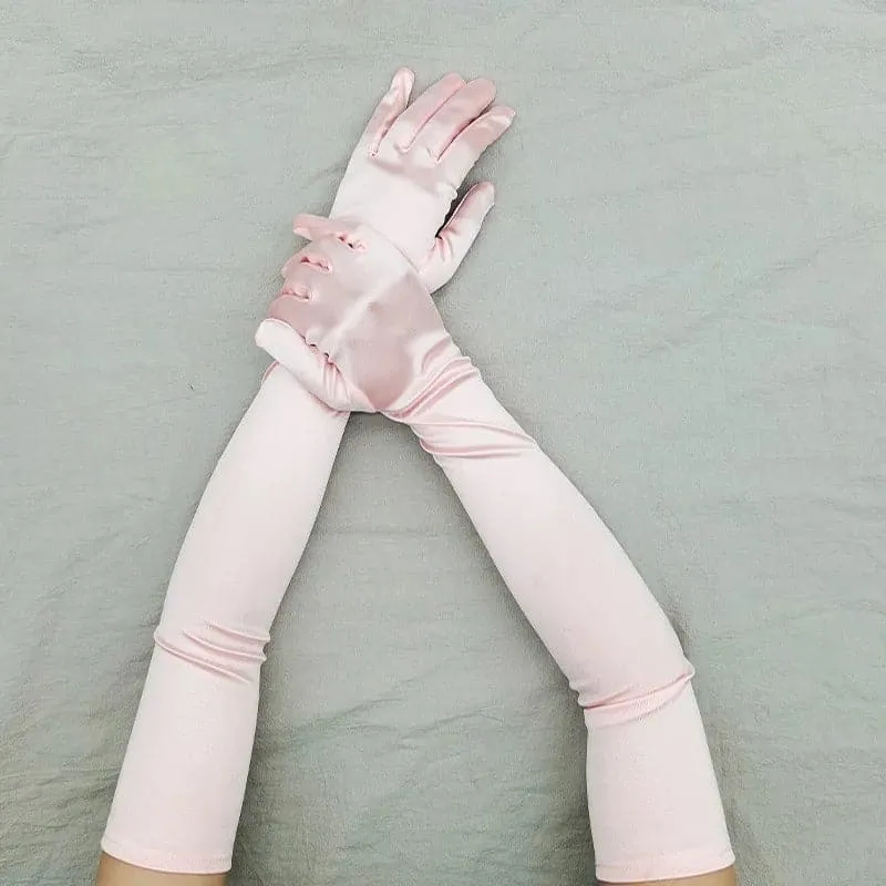 Long Ceremonial Satin Gloves - Fashionable Elbow Length Gloves for Women | Acrylic and Microfiber Material