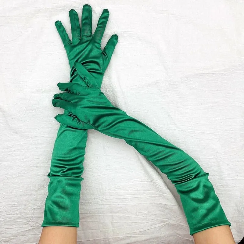 Long Ceremonial Satin Gloves - Fashionable Elbow Length Gloves for Women | Acrylic and Microfiber Material