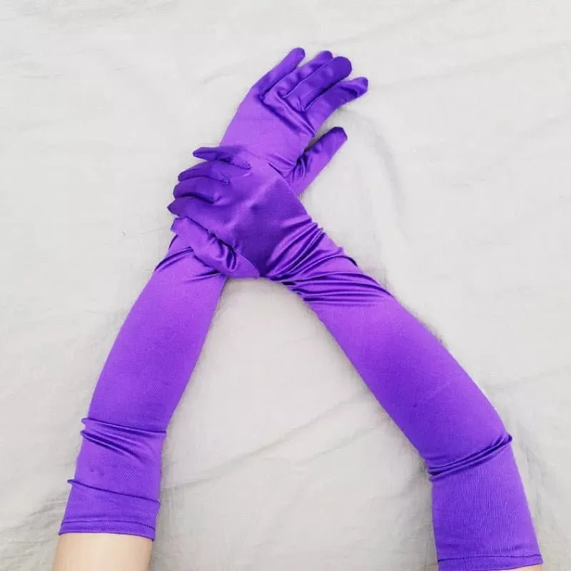 Long Ceremonial Satin Gloves - Fashionable Elbow Length Gloves for Women | Acrylic and Microfiber Material