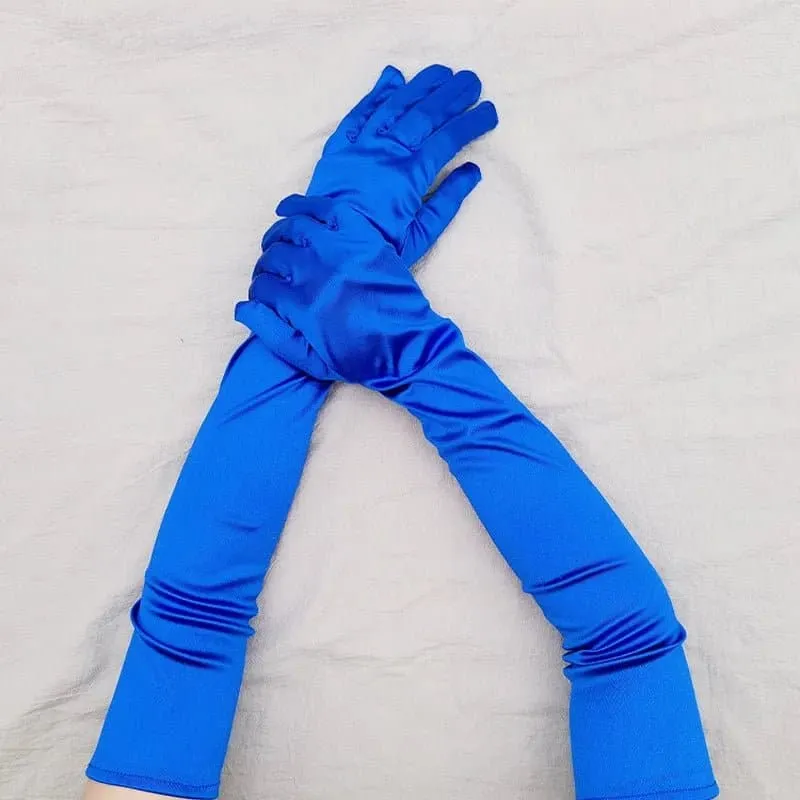 Long Ceremonial Satin Gloves - Fashionable Elbow Length Gloves for Women | Acrylic and Microfiber Material