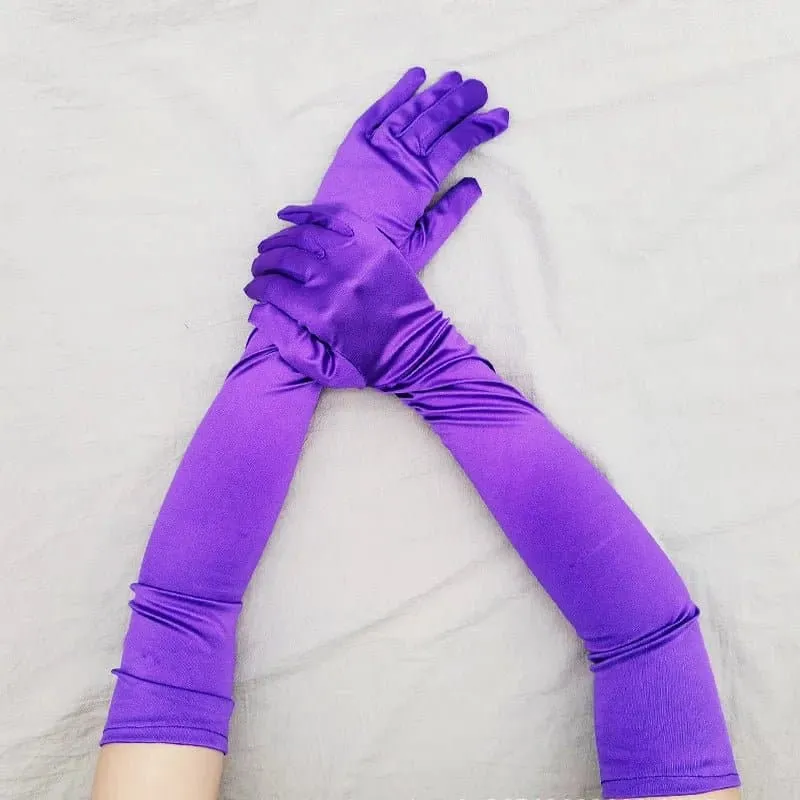 Long Ceremonial Satin Gloves - Fashionable Elbow Length Gloves for Women | Acrylic and Microfiber Material