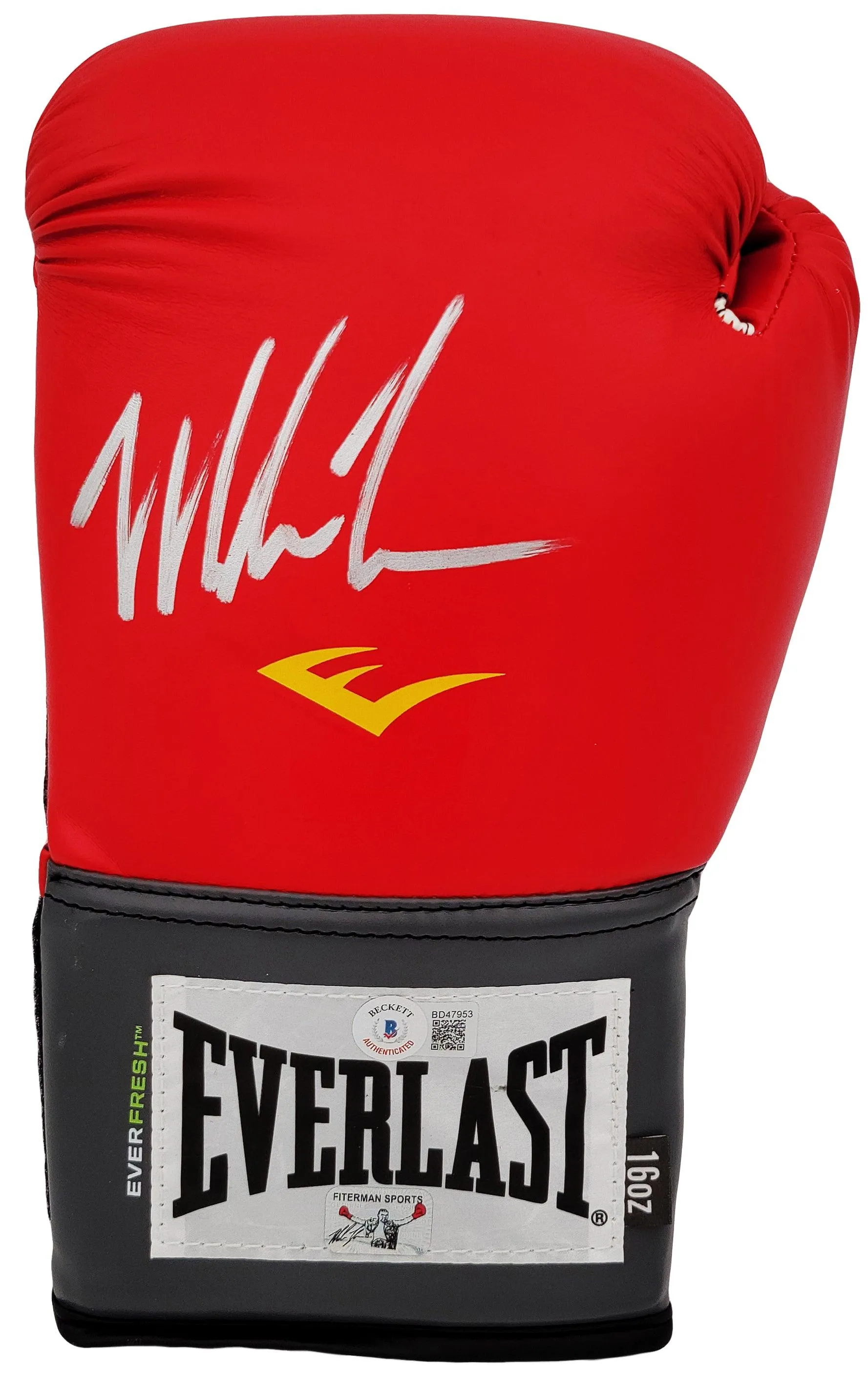 Mike Tyson Autographed Red Everlast Everfresh Boxing Glove Left Hand In Silver Beckett BAS Stock #202298