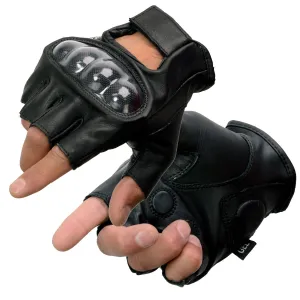 Milwaukee Leather MG7555 Men's Black Leather Gel Padded Fingerless Motorcycle Gloves w/ Knuckle Protection