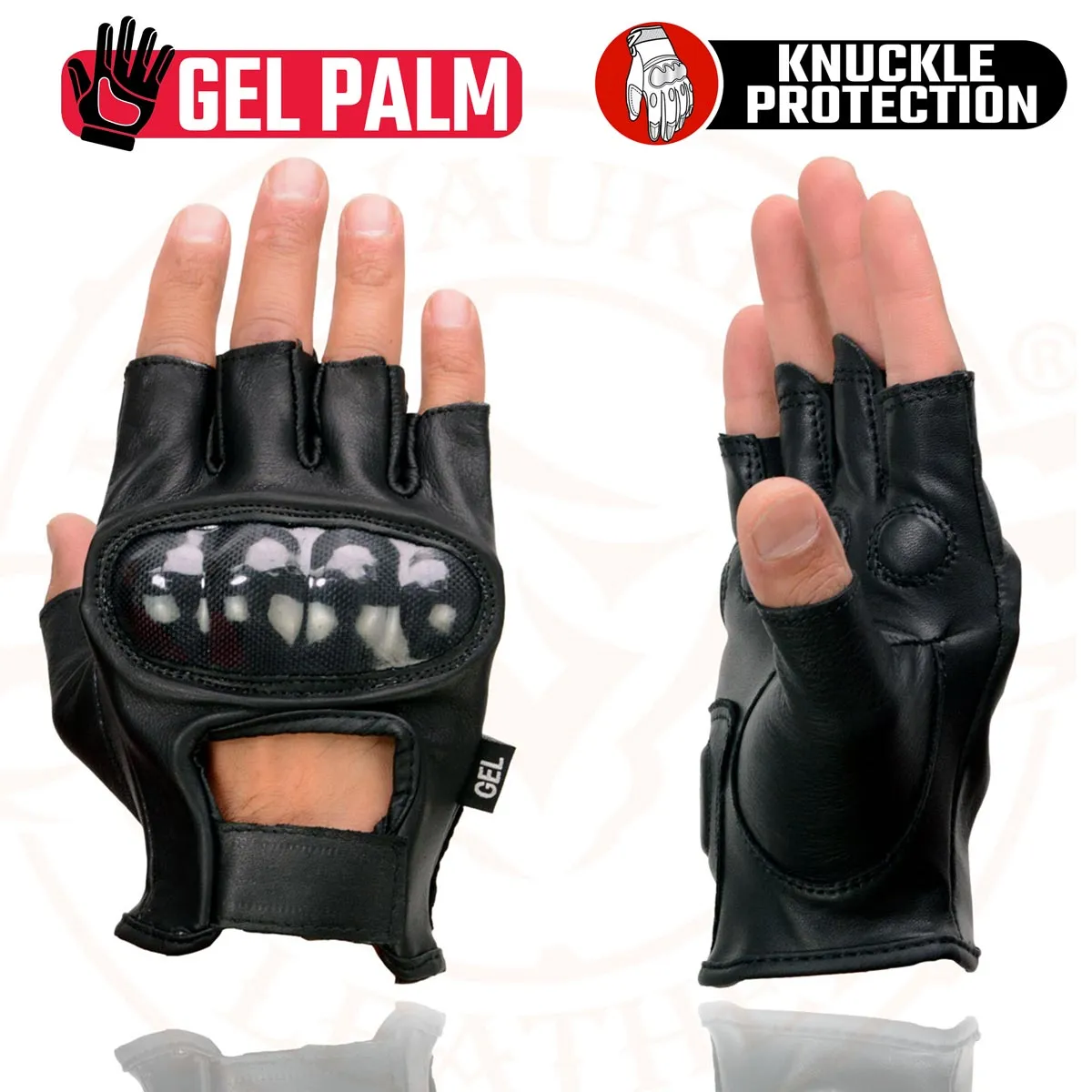 Milwaukee Leather MG7555 Men's Black Leather Gel Padded Fingerless Motorcycle Gloves w/ Knuckle Protection