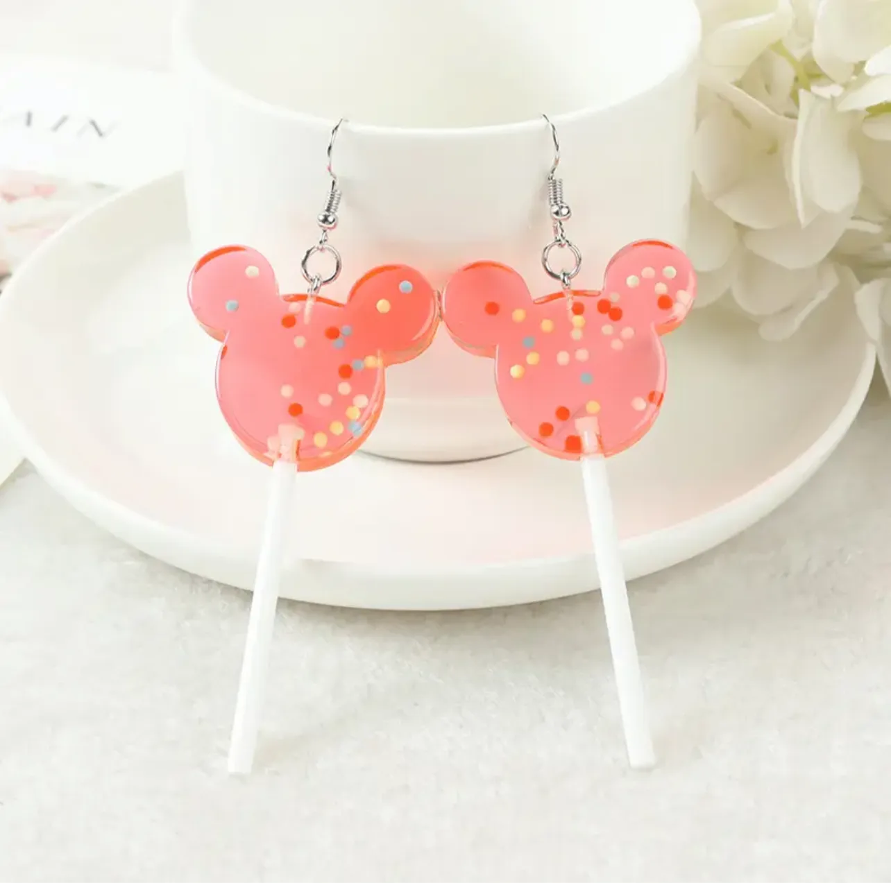 Mouse Ears Lollipop Earrings - Rainbow Earrings, Handmade Jewelry, Lollipop Jewelry, Candy Earrings, Lollipops