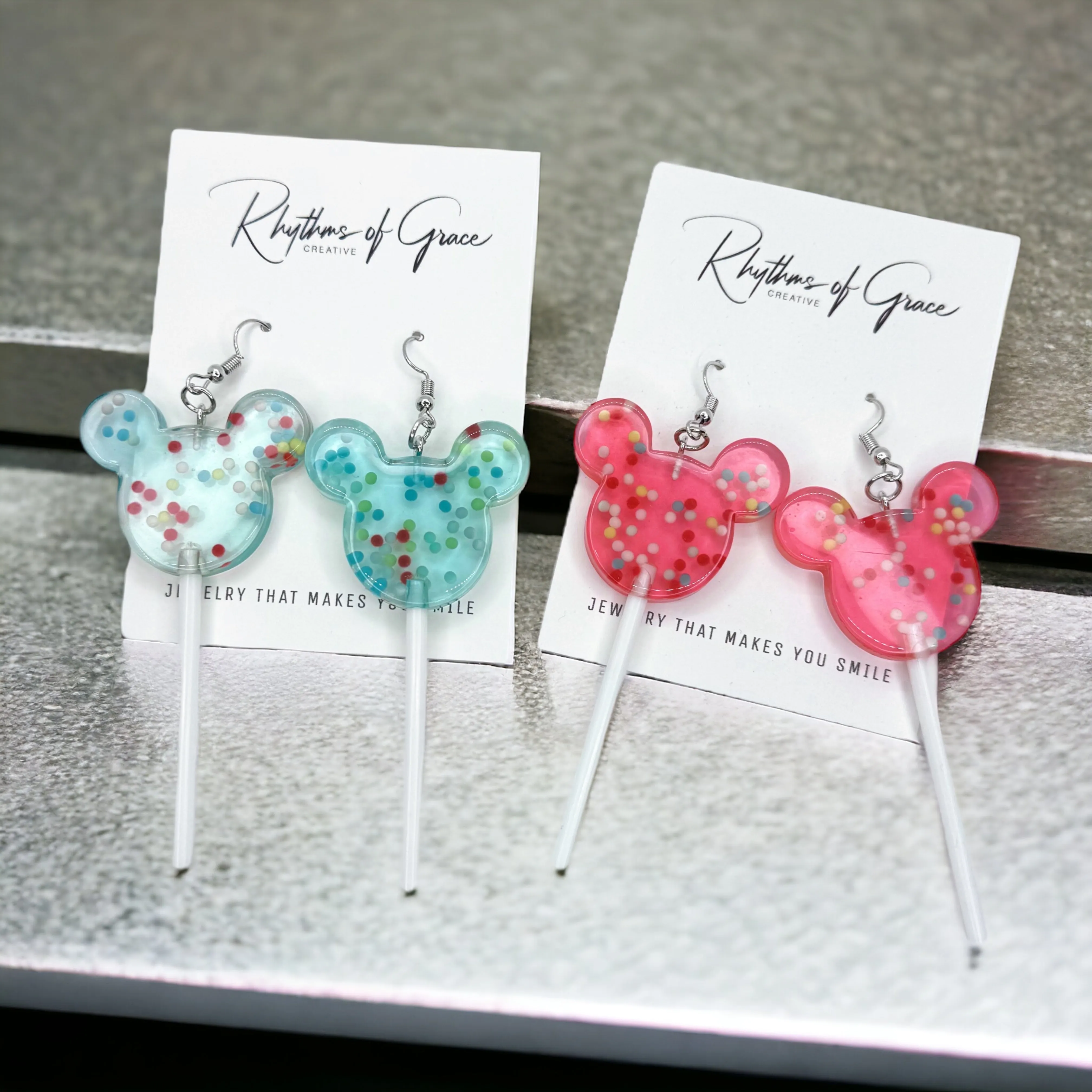 Mouse Ears Lollipop Earrings - Rainbow Earrings, Handmade Jewelry, Lollipop Jewelry, Candy Earrings, Lollipops